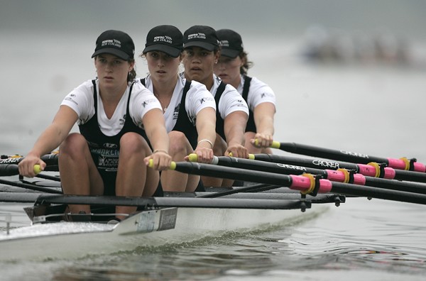 The junior women�s quad on their way to second place in their semi final